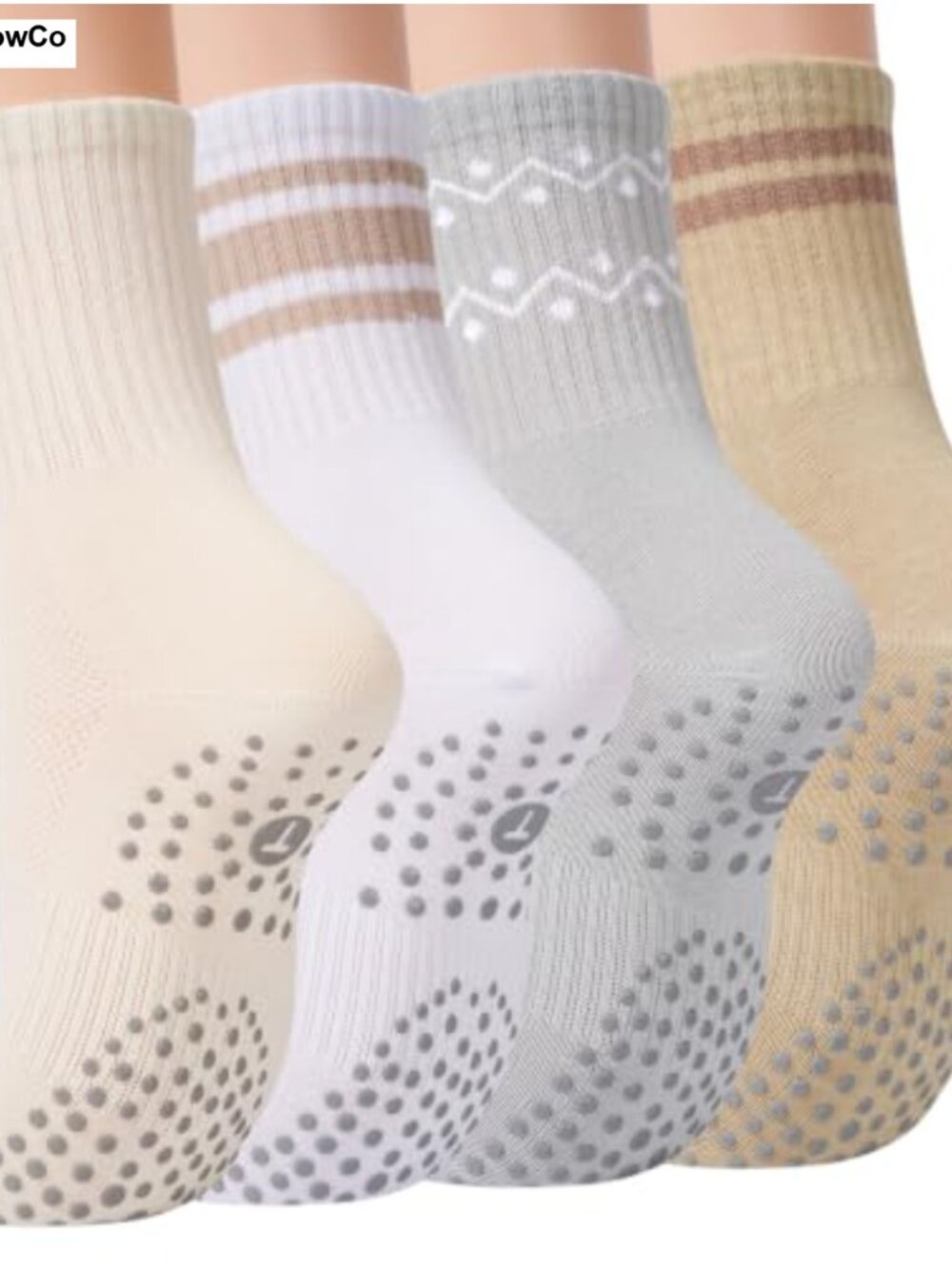 4 Pairs Crew Pilates Socks with Grips Cotton Blend Non Slip Yoga Barre